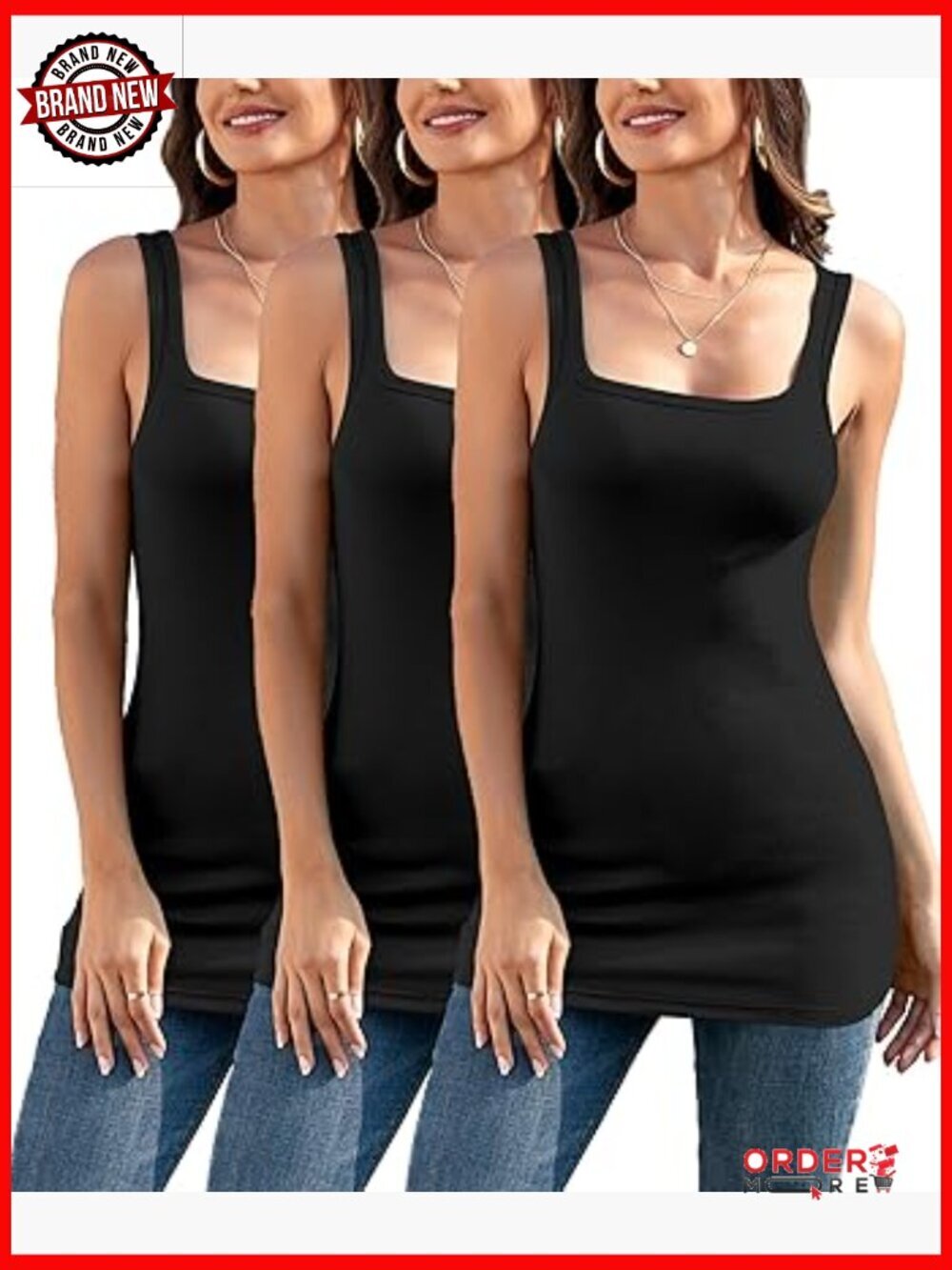 2/3 Pack Extra Long Tank Tops Womens Square Neck Ribbed Cotton Camisole